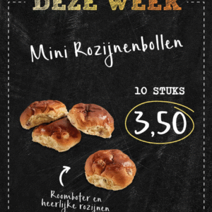 Mini rozijnenbollen 10 stuk 3,50.