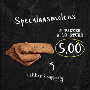 Speculaasmolens 2 pakken a 10 stuks 5 euro.
